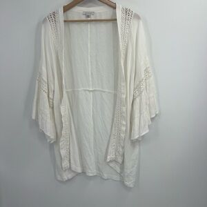 American Eagle Outfitters Boho White Kimono with Crochet Detail